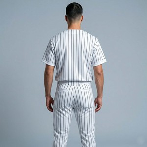 Wholesale Custom Men's Blank Pinstripe Baseball Uniform Set Button-<b>Down</b> Jersey and <b>Pants</b> Teamwear - Product Image 2