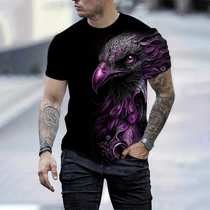 Camiseta de Manga Corta para Hombre con Estampado de Águila Blanca, Corte Regular, Cuello Redondo, Informal, de Poliéster/Algodón Lavado, Transpirable, Estilo Hip Hop - Product Image 5