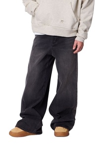 Jean en denim noir vintage pour homme, coupe large, écologique, respirant, décontracté, délavé, poids moyen, style streetwear, durable - Product Image 2