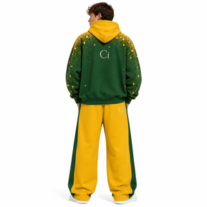 Ensembles assortis Y2K en molleton épais avec sweat à capuche oversize à épaules tombantes entièrement orné de strass et pantalon de jogging à jambes larges, color block personnalisé - Product Image 3