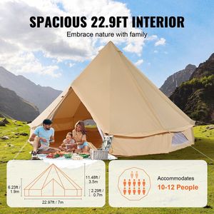Carpa de Lona Tipo Campana para 4 Estaciones, 7m/22.97 pies, Carpa Yurt Transpirable con Orificio para Estufa, con Capacidad para 12 Personas, para Todas las Estaciones - Product Image 4