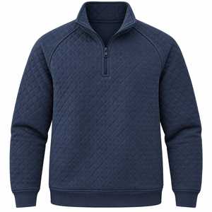 Pull à col zippé en polaire matelassée gris pour homme, coupe classique, motif géométrique, coupe-vent, écologique, décontracté, pour l'hiver - Product Image 3
