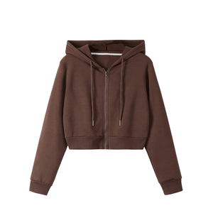 Sweat-shirts à capuche zippés personnalisés en molleton chaud 100 % coton épais avec poches pour femme, sweats à capuche unis en molleton tricoté - Product Image 1