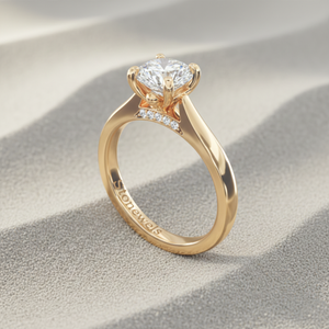 Anillo de compromiso solitario ovalado cónico Stonewels Pave, chapado en oro |   para diamantes cultivados en laboratorio certificados |   Juego de Anillos de Oro Amarillo de 14K - Product Image 3