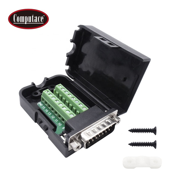 Wholesale Customized DB15 15pin D-SUB Connector Brass 16-30 AWG Male Nut Type Housing Black Nickel Plated PCB Mount Computace
