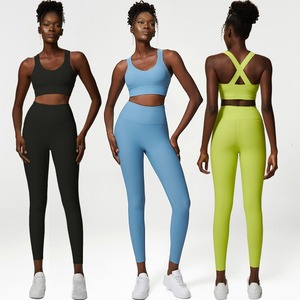Yoga 2-Piece Sets Solid Quick Dry Eco-Friendly Breathable High Waist Leggings <b>Shorts</b> for Women Fitness Tops <b>Tights</b> Chest Pad - Product Image 5