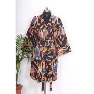 Robe midi moulante pour femme, respirante, écologique, 100% coton, imprimé floral numérique, soirée/formelle, manches 3/4, col en V, boutonnée - Product Image 5