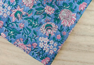 Blue Floral Hand Block Printed Cotton <b>Fabric</b> Indian Sanganeri <b>Fabric</b> by Yard Dress Material Wholesale Jaipur - Product Image 2