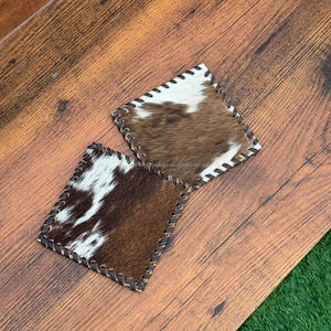 Modern Design <b>Hair</b> On Hide Genuine Leather Tea Coaster Set <b>for</b> Coffee Cups Tea <b>Pads</b> Party Favors Unique Western Set Home Decor - Product Image 4
