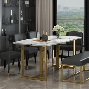 Modern Rectanglur Dining Tables With <b>Marble</b> <b>Top</b> Luxury Dining Table 6 Seater Metal Dining Table With White <b>Marble</b> <b>Top</b> - Product Image 1