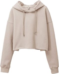 Hoodie court en coton 100% pour femme, manches longues, en polaire, avec logo frontal, modèle ODM pour l'hiver - Product Image 1