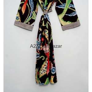 ผู้ผลิตเสื้อคลุมกิโมโนผ้าฝ้ายอินเดียแท้ 100% แบบแฮนด์บล็อก สำหรับผู้หญิง ออกแบบโดยดีไซเนอร์ เสื้อคลุมกิโมโนยาว - Product Image 5