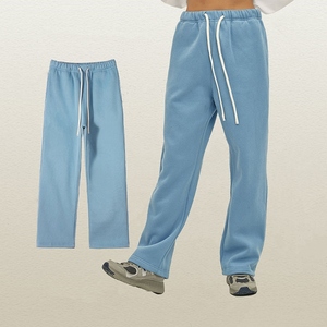 Pantalon de jogging personnalisé avec logo pour homme, coupe droite élastique, poches latérales, en molleton de coton, taille XL, pour hommes corpulents, effet délavé - Product Image 2