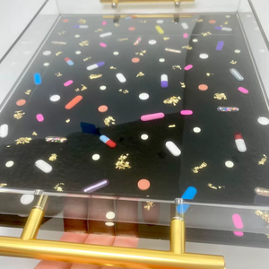 Luxury Black Resin Serving <b>Tray</b> with Gold Foil Resin <b>Storage</b> <b>Tray</b> - Product Image 1