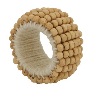 Servilletero de madera natural tejido con cuentas, para uso diario, estilo bohemio chic, con macramé color crema y cuentas de madera. - Product Image 5