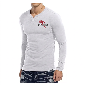 Sportscode <b>Men's</b> Gray Short Sleeve <b>Henley</b> <b>T</b>-<b>Shirt</b> Regular Fit O-Neck Casual Top 100% Cotton 120g Solid Jersey - Product Image 6