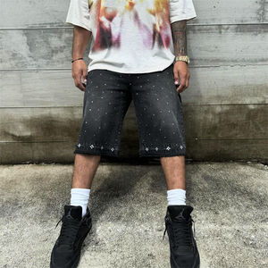 Shorts en jean pour hommes grande taille, prix usine, avec poches, bleu clair, coupe mi-longue, élastiques - Product Image 6