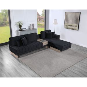 Divano Sezionale Reversibile Memphis 122.5"W in Velluto Nero con Contenitore Ottomana, Cassetto e Prese USB per Soggiorno - Product Image 1