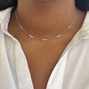 Collier superposé de luxe moderne en or massif 14K 18K avec trois diamants, serti clos, diamant de laboratoire taille ronde solitaire - Product Image 6