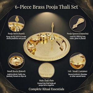 ชุดถาดบูชาทรงกลมทองเหลืองพร้อมเชิงเทียนสำหรับกิจกรรมทางศาสนา - Product Image 5