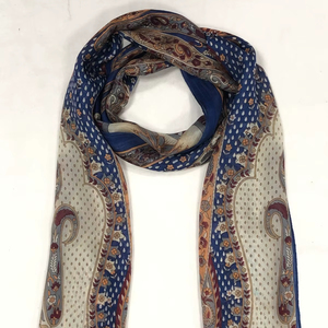 Écharpe en mousseline respirante à motif Paisley vintage et pois carrés, élégante, bleu marine et or, style bohème, douce au toucher, jaune moutarde, crème, idéale comme cadeau - Product Image 1