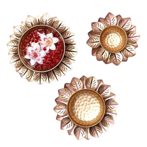 Luxury Brass Lotus Sunflower Shape Akhand Diya <b>Set</b> Of 2 Oil Lamp Gold Plated Metal Candle Holder for Festive Decoration - Product Image 5