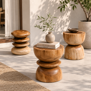 ARTERRA Luxury Japandi Teak <b>Wood</b> Pedestal <b>Stool</b> Modern Round Accent Side Table Luxury Nightstand for Resort - Product Image 5