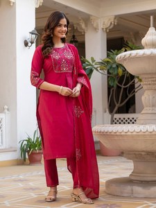 Women's Viscose Mango Silk Embroidered Kurta <b>Pant</b> Dupatta Set | <b>Sequins</b> Hand Work | Export Quality Apparel - Product Image 1