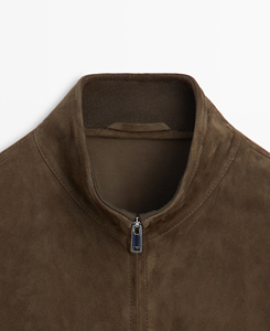 Chaqueta Bomber de Poliéster Marrón para Hombre, con Cierre, Cuello Camisero, Estilo Urbano, Transpirable, Diseño Sólido con Cremallera Frontal - Product Image 5