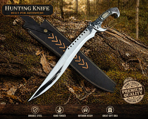 Cuchillo Bowie de Acero D2 Hecho a Mano de 24 Pulgadas con Funda de Cuero, Mango de Madera y Protector de Acero - OEM y Personalizable para Camping y Bushcraft - Product Image 1
