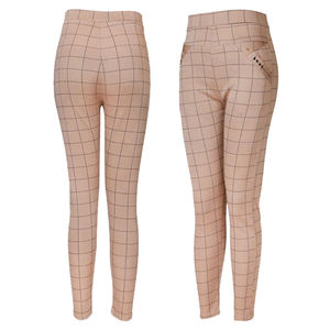 Women's High Waist <b>Plaid</b> Pencil Pants Skinny Fit Full Length Elastic Waist Casual Knitted With Pockets - Product Image 5