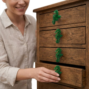 Poignée de meuble en fonte en forme de hippocampe vert, style côtier, pour armoire, commode, bar, cuisine, salle de bain - Product Image 2