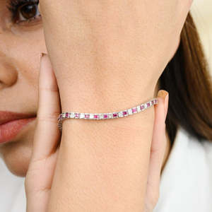 18K Gold <b>Ruby</b> and Diamond Fashion Tennis <b>Bracelet</b> - Product Image 1