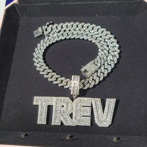 Custom Moissanite Name Pendant 925 Sterling Silver <b>Iced</b> <b>Out</b> Hip Hop Cuban Link <b>Chain</b> Set Mens Letter Necklace - Product Image 6