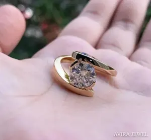 Bague de fiançailles de luxe en moissanite 1 carat, or massif sans nickel ni plomb, classique or blanc/jaune/rose, bijoux de mariage - Product Image 2