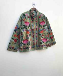 Suzani เสื้อแจ็กเก็ตกิโมโนลายดอกไม้ผ้าฝ้ายสไตล์โบฮีเมียนปักกำมะหยี่สำหรับฤดูหนาวคอตั้ง - Product Image 2