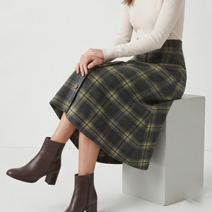 Women High Waist Wool Plaid Long Skirts <b>Winter</b> Style Soft Flannel Long Skirt Women's Button Down Plaid Flannel Long Skirt Ladies - Product Image 4