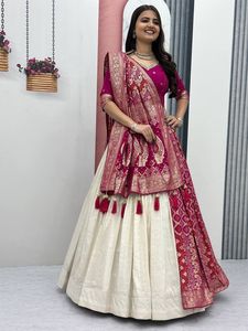 Pure Simar Silk Lehenga With Jacquard Soft Silk <b>Saree</b> Dupatta Moti Work <b>Blouse</b> Wedding Festival Wear Set - Product Image 1