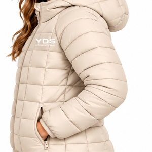 Chaqueta Acolchada con Capucha para Mujer, Estilo Moderno para Uso Diario Informal, Chaqueta Acolchada con Diseño de Diamantes, Cierre de Cremallera en las Mangas, Color Sólido, para Invierno - Product Image 6