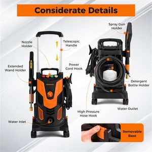 Idropulitrice Elettrica Arancione e Nera 2300 PSI, 1900W, Alta Potenza, 4 Ugelli a Connessione Rapida, Bottiglia per Sapone, per Autolavaggi - Product Image 3