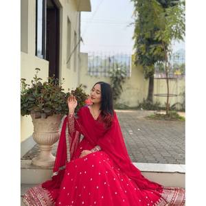 ชุดราตรีสีชมพูสำหรับงานเลี้ยงชุดที่สง่างามกับ dupatta ฟรีไซส์สำหรับผู้หญิง840g - Product Image 4