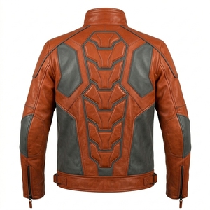 Men Rust Orange <b>Armored</b> <b>Motorcycle</b> <b>Leather</b> <b>Jacket</b> Grey Panel Protective Motorbike Racing Riding Apparel Darkry Wholesale - Product Image 2