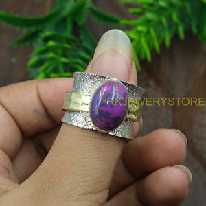 Purple Copper Turquoise <b>Ring</b> Handmade 925 Sterling Silver Brass Boho <b>Statement</b> <b>Ring</b> Natural Turquoise Jewelry Women Gift for her - Product Image 4