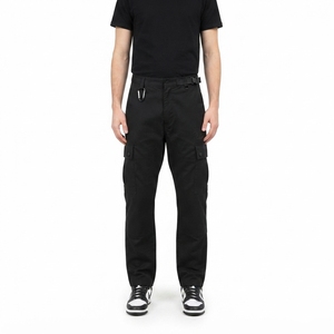 Pantalones Cargo Rectos Negros Personalizados OEM para Hombre, 100% Lino, Algodón Encerado, Estilo Urbano, con Refuerzo en la Entrepierna, Pantalones Utilitarios de Fábrica - Product Image 1