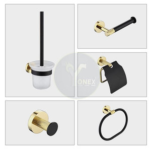 Modern Eco Friendly <b>Bathroom</b> <b>Accessories</b> Set <b>Matte</b> <b>Black</b> Brass Complete Bath Wash <b>Accessories</b> Set - Product Image 2