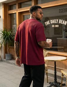 Heavy Weight 100% Cotton Oversized T-Shirt Men 220 Grams Shoulder Custom Printing Hip Hop Plus Size 100% Cotton Blank Boxy Men's - Product Image 2