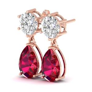 REYES Pendientes Colgantes Hechos a Mano de Plata de Ley 925 con Moissanita y Gema de Rubí de Corte Pera de 11.36 Quilates para Mujer - Product Image 3