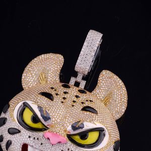 Colgante de Leopardo de Plata 925 con Moissanita, Amuleto de Animal con Incrustaciones, Joyería Chapada en Rodio para Hombre - Product Image 3