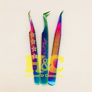 New Rainbow Multi Tweezer Laser <b>Engrave</b> Sustainable Stainless Steel Eyelash Tweezers for False Eyelash Extensions Lash Tweezers - Product Image 1