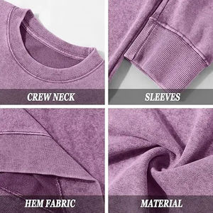 Sudadera de cuello redondo morada extragrande para hombre, manga regular, estilo pullover de felpa francesa lavada, color liso, estilo otoñal - Product Image 6